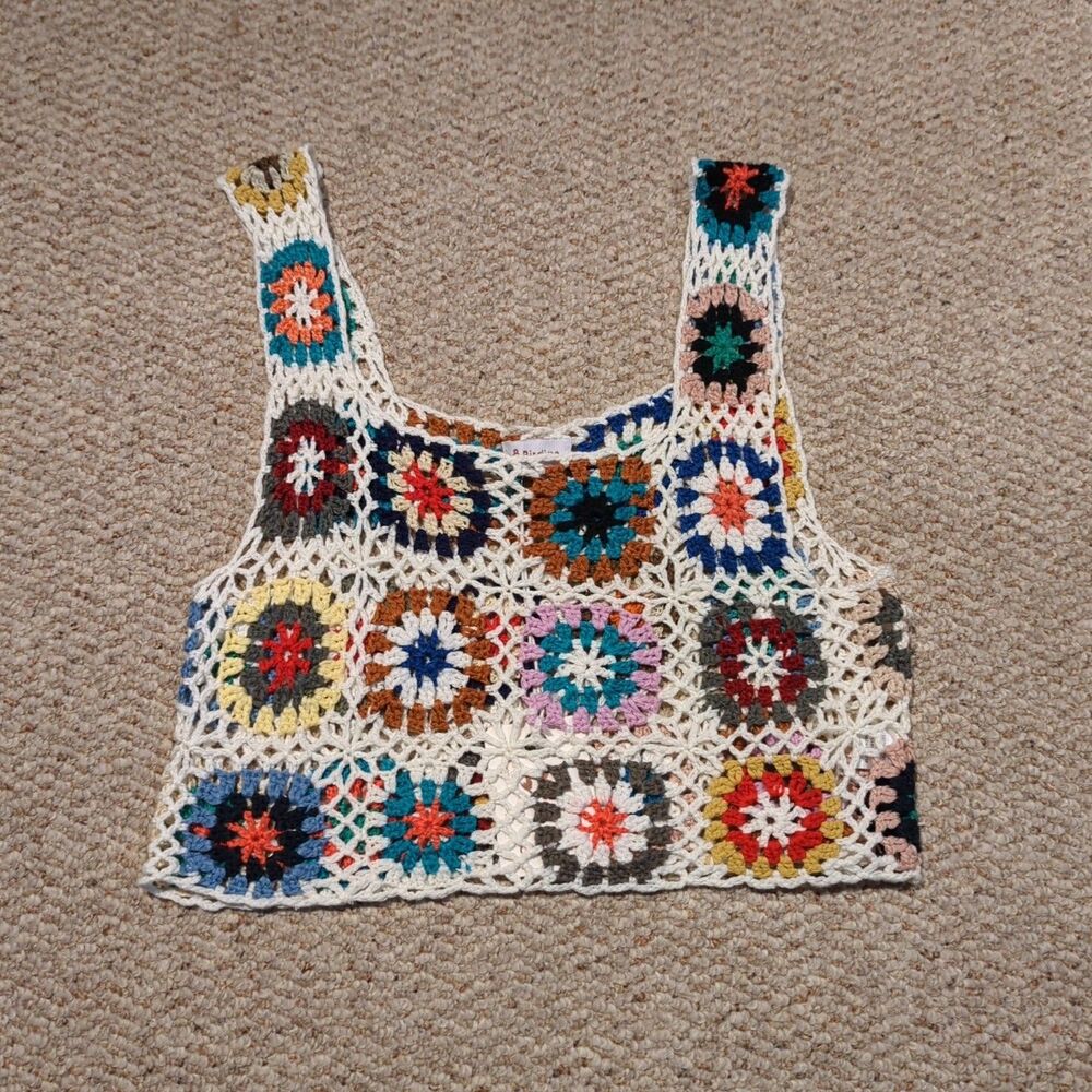 Crochet Multi-Color Tank Top — Cream Base
